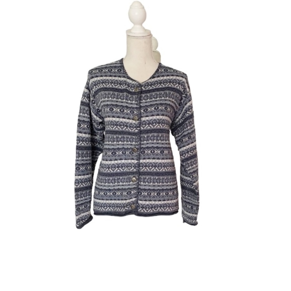 Y2K Alps Blue Multi Color Button Down Cardigan Size Medium